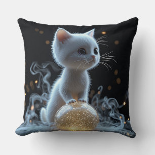 Cojín Decorativo Gatito blanco adorable con brillo místico