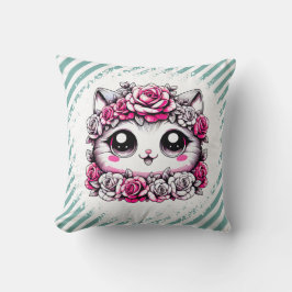 Cojín Decorativo Gatito blanco adorable con corona de rosa