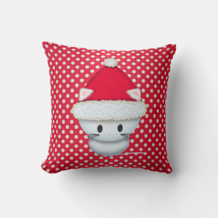 Cojín Decorativo Gatito blanco lindo en sombrero de Santa con lunar