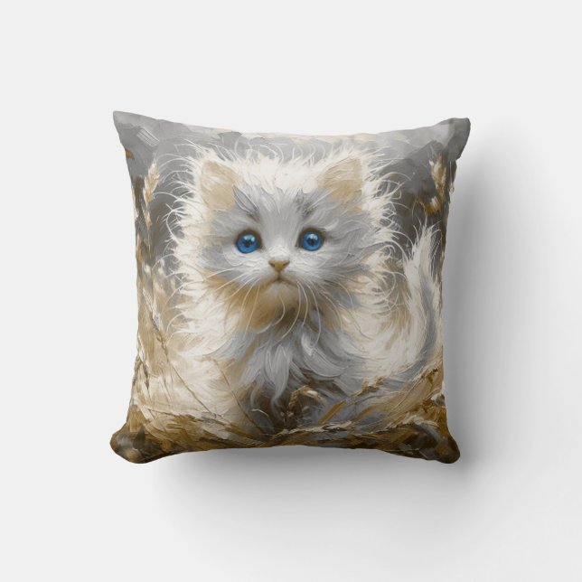 Cojín Decorativo Gatito blanco preciado (Anverso)