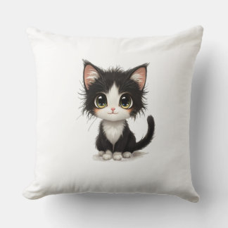 Cojín Decorativo Gatito de chibi adorable con blanco y negro suave