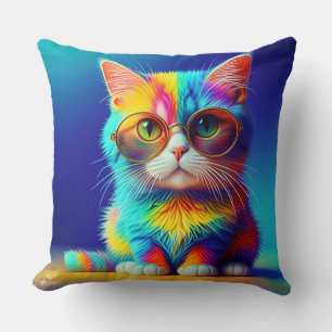 Cojín Decorativo Gatito de Colores de Arcoíris que Lleva Gafas-4656
