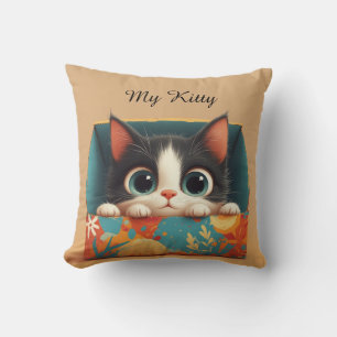 Cojín Decorativo Gatito de dibujos animados adorable con ojos grand