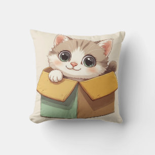 Cojín Decorativo Gatito de dibujos animados adorable con ojos grand
