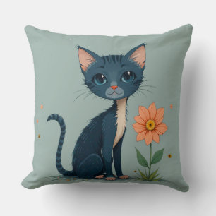 Cojín Decorativo Gatito de Dibujos Animados de Pie Cerca de una Flo