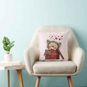 Cojín Decorativo Gatito de dibujos animados lindo en una caja con c