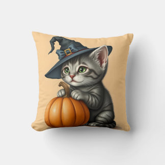 Cojín Decorativo Gatito de Halloween, gato de Halloween con sombrer