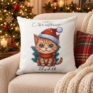 Cojín Decorativo Gatito de Navidad Personalizado y Adorable