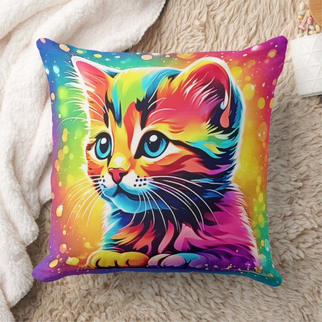 Cojín Decorativo Gatito de Sueño de Kitten de Arcoíris (Manta)