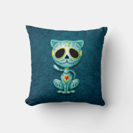 Cojín Decorativo Gatito del azúcar del zombi, azul