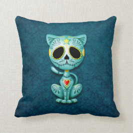 Cojín Decorativo Gatito del azúcar del zombi, azul