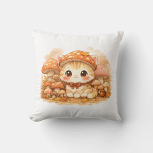 Cojín Decorativo Gatito del bosque de hongos Kawaii Gato acogedor