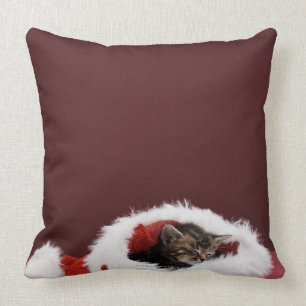 Cojín Decorativo Gatito dormido en gorra del navidad