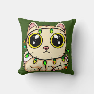 Cojín Decorativo Gatito enredado en luces Navidades