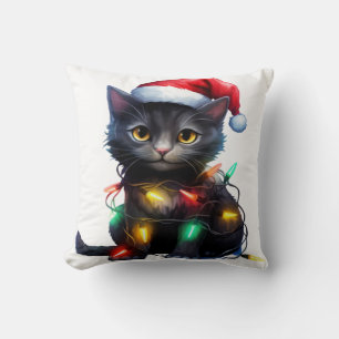 Cojín Decorativo Gatito Envuelto En Luces