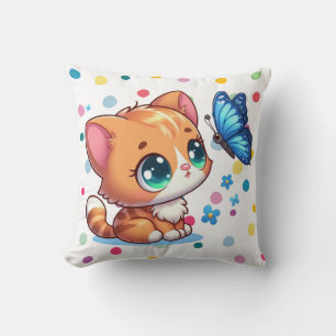 Cojín Decorativo Gatito/gato lindo y mariposa