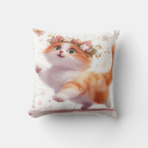 Cojín Decorativo Gatito Juguetón con Corona de Flores de Margarita