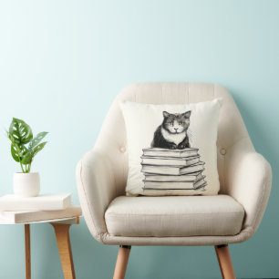 Cojín Decorativo Gatito lindo en los libros
