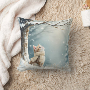Cojín Decorativo Gatito mirando copos de nieve