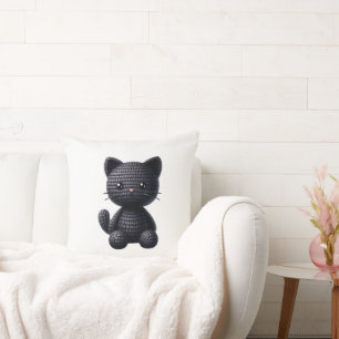 Cojín Decorativo Gatito Negro de Ganchillo