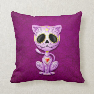 Cojín Decorativo Gatito púrpura del azúcar del zombi