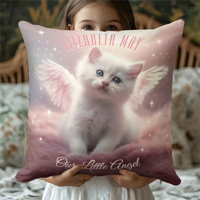 Cojín Decorativo Gatito rosa personalizado con alas de ángel (Subido por el creador)