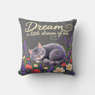 Cojín Decorativo Gatito Soñador en el Arte del Jardín de Flores Sil