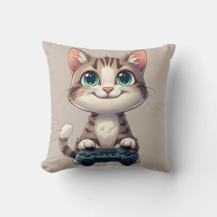 Cojín Decorativo Gatito sosteniendo un mando de juego sonriendo Gam