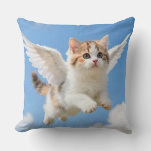 Cojín Decorativo Gatito Volador Adorable Calico Tabby Cielo Azul