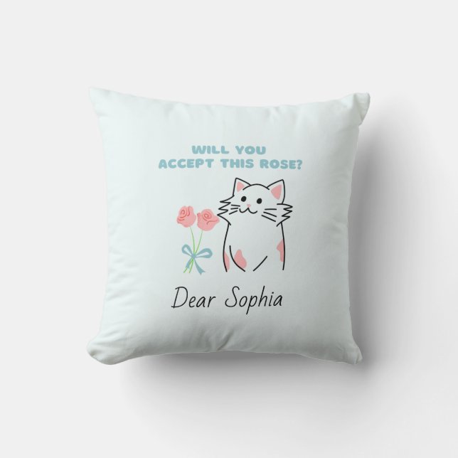 Cojín decorativo gatito y Rosa adorable (Anverso)