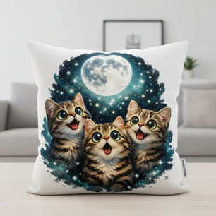 Cojín Decorativo Gatitos Adorables que Miran la Luna - Luz de Estre