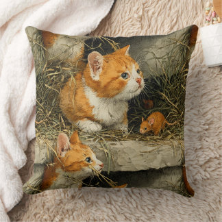 Cojín Decorativo Gatitos Atigrados Naranjas Cazan Ratones