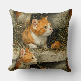 Cojín Decorativo Gatitos Atigrados Naranjas Cazan Ratones