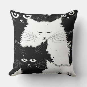Cojín decorativo Gatitos Blanco Y Negro