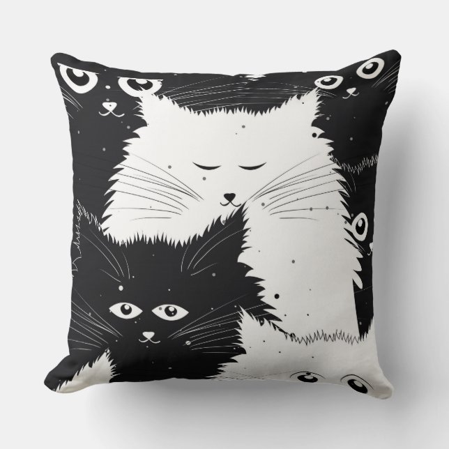 Cojín decorativo Gatitos Blanco Y Negro (Anverso)