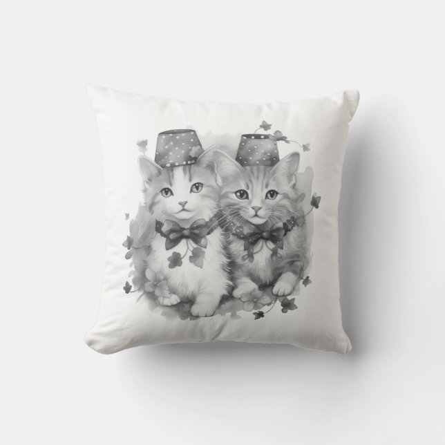 Cojín Decorativo Gatitos blancos y negros (Anverso)
