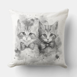 Cojín Decorativo Gatitos blancos y negros con arcos y mariposas