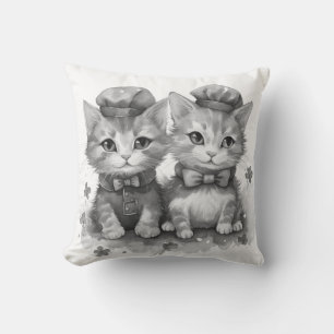 Cojín Decorativo Gatitos blancos y negros con corbata de lazo y som