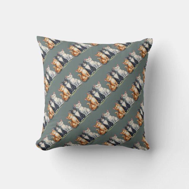 Cojín Decorativo Gatitos Cuidados Mirando Gris Feliz (Anverso)