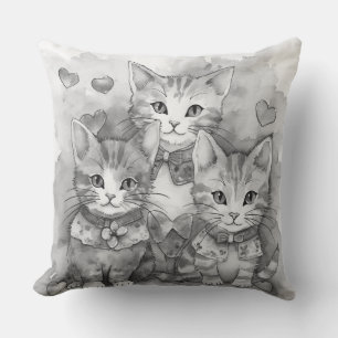 Cojín Decorativo Gatitos de corazones en blanco y negro