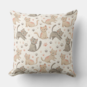 Cojín Decorativo Gatitos juguetones y huellas de patas - Patrón de