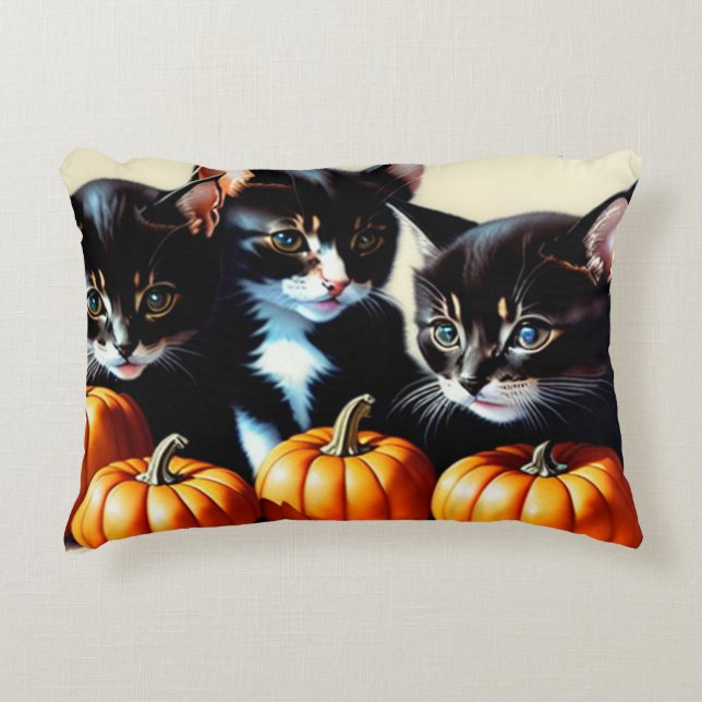 Cojín Decorativo Gatitos otoñales con calabazas (Anverso)