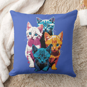 Cojín Decorativo Gatitos Vibrantes en Estilo Pop Art