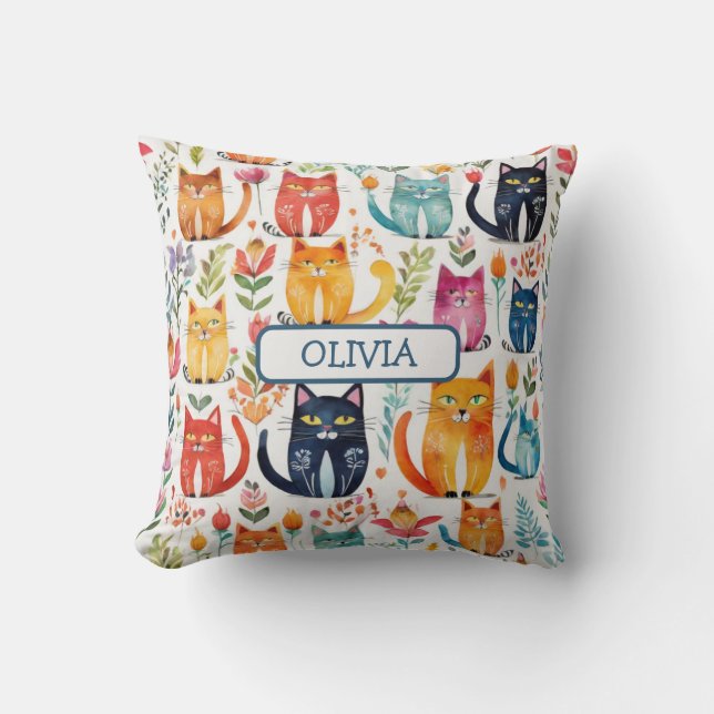 Cojín Decorativo Gatitos y flores caprichosos lindos (Anverso)