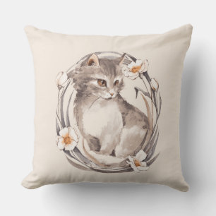 Cojín Decorativo Gato 1. Gris florido grisáceo