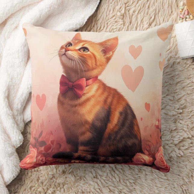 Cojín Decorativo Gato abisino con Rosas - El día de San Valentín (Manta)
