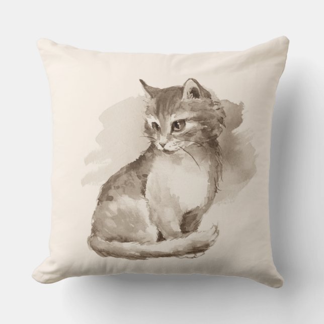 Cojín Decorativo Gato. Acuarela (Anverso)