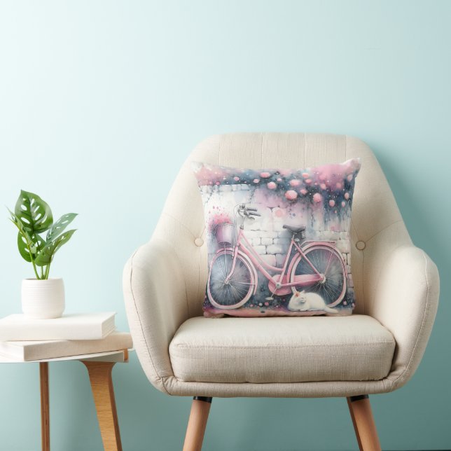 Cojín Decorativo Gato acuático y bicicleta rosa (Silla)