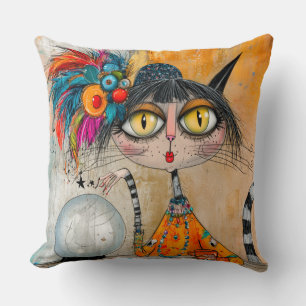 Cojín Decorativo Gato adivino místico caprichoso