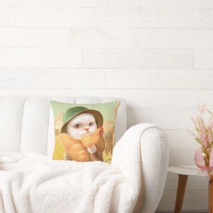 Cojín Decorativo Gato Adorable con Hen en la Granja